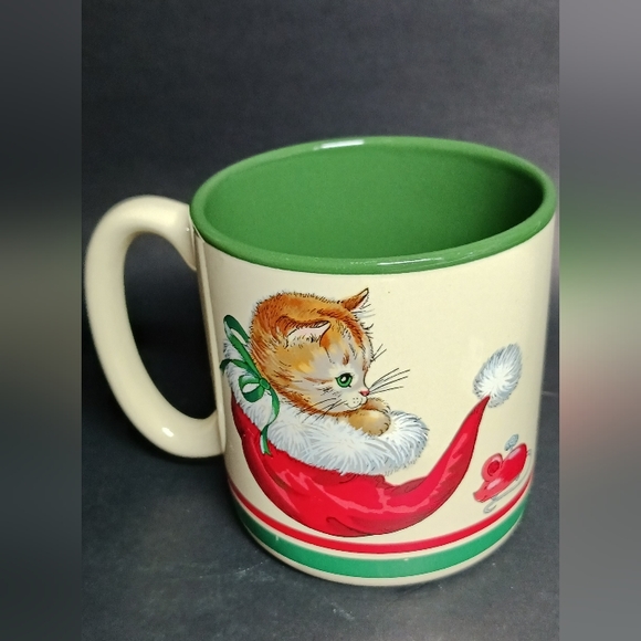 Vintage Potpourri Press Coffee Mug Christmas Kitten Cat In Santa Hat 1989 - Picture 2 of 6